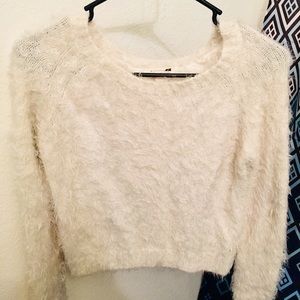 White fuzzy soft sweater cropped